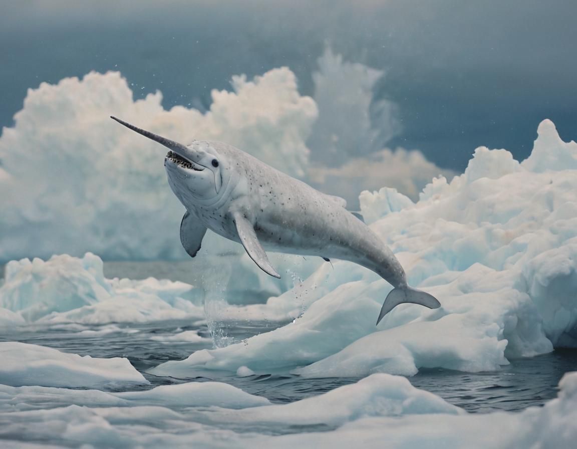 "Narwhal breaches surface of Arctic Ocean waters"