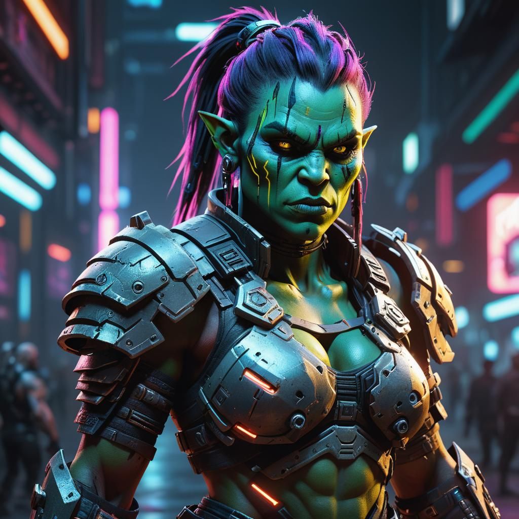 Cyberpunk Orc Warrior Video Game Concept Art
