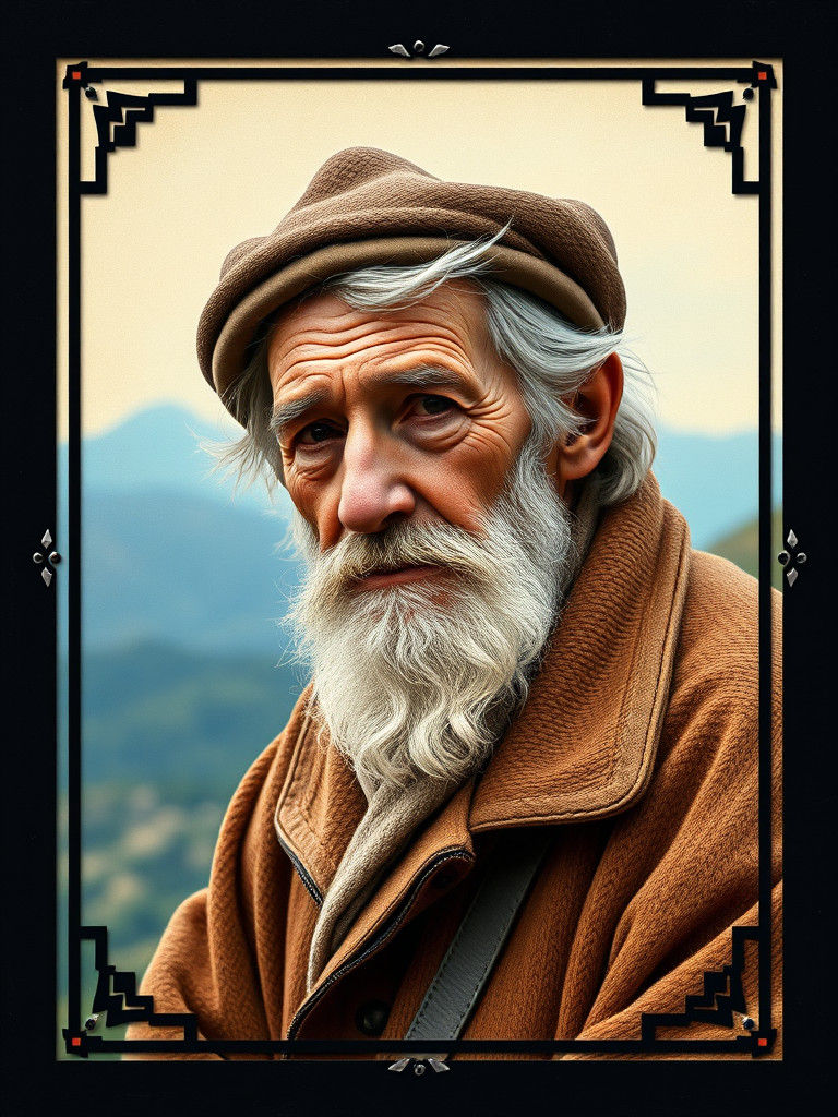 Sardinian Shepherd Portrait on Art Deco Card