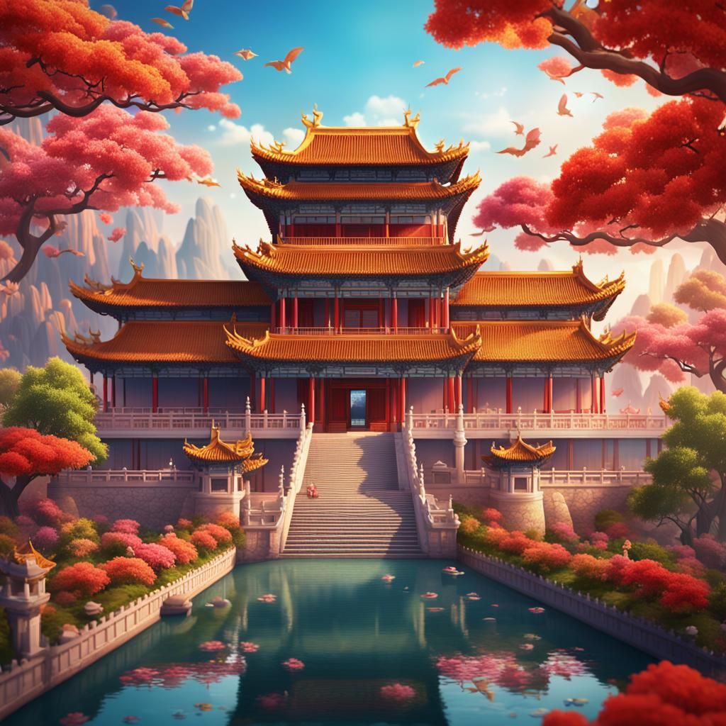 Chinese Palace Illustration in Clay Animation Style