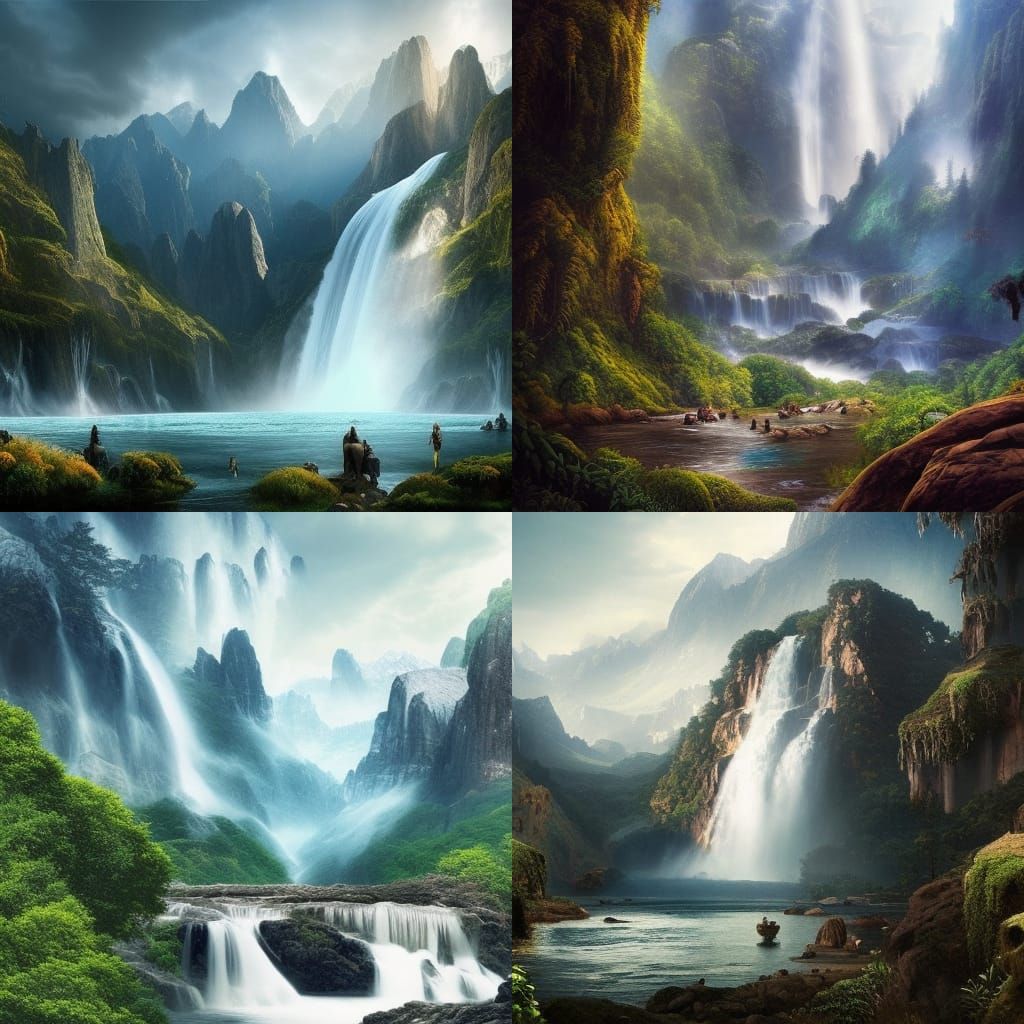 Waterfall and mountains
