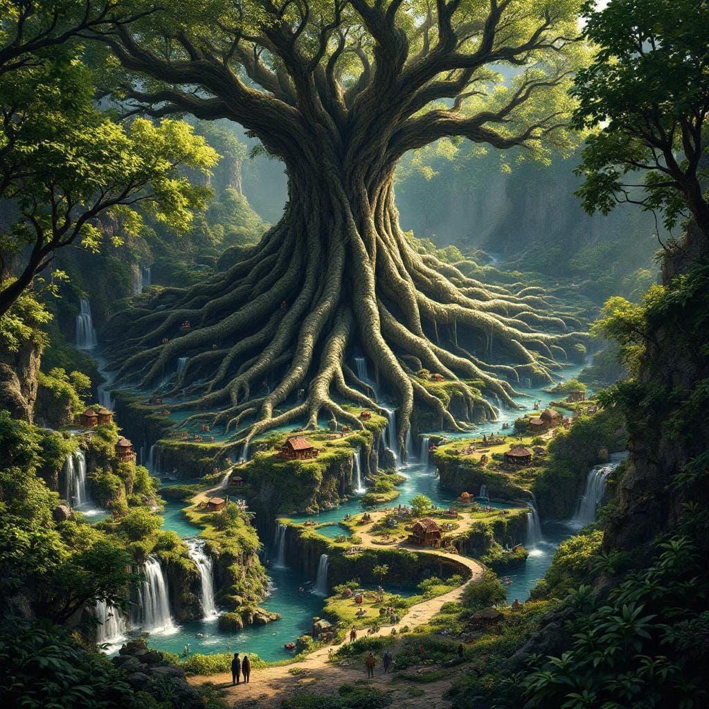 Ancient Tree Ecosystem in Fantasy Cinematic Style