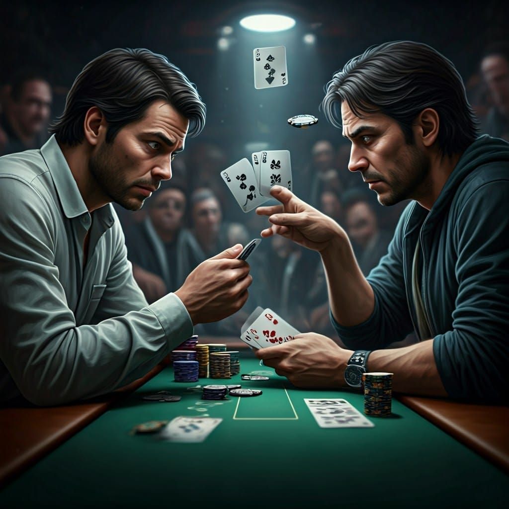 Tense Poker Showdown: Aces Versus Flush in Digital Art
