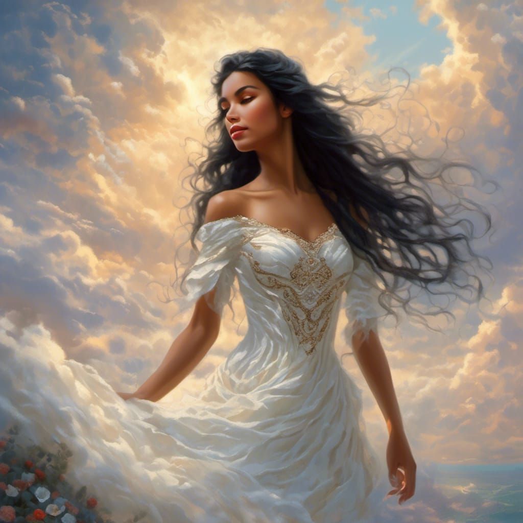 Ethereal Woman in Clouds, Hyperdetailed Fantasy Art