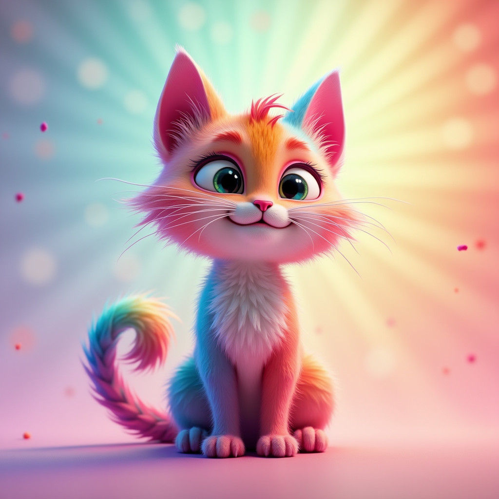 Playful Multicolored Cat in 3D Rendered Environment