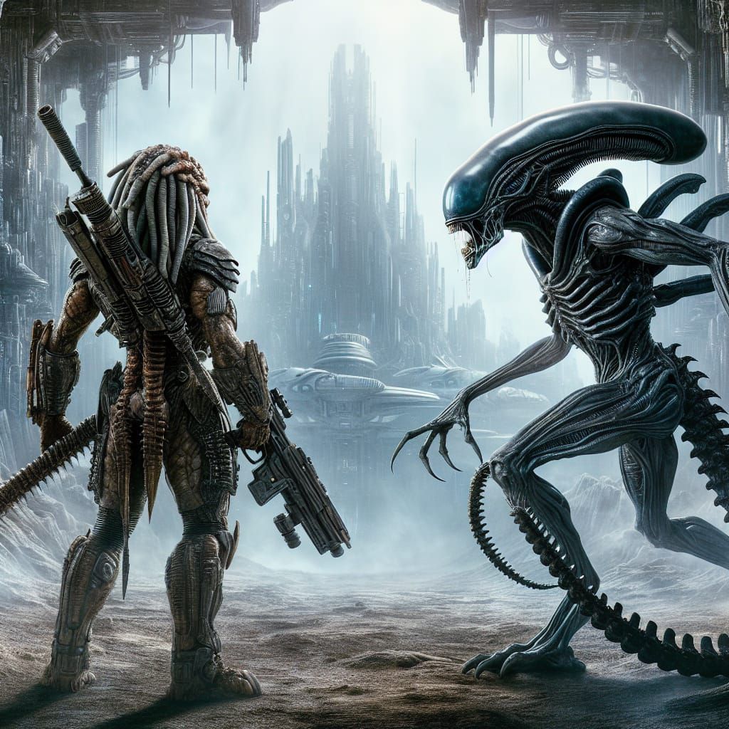 Epic Sci-Fi Clash: Alien Hunters Standoff