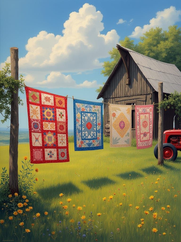 Colorful Quilts Sway in the Countryside Breeze