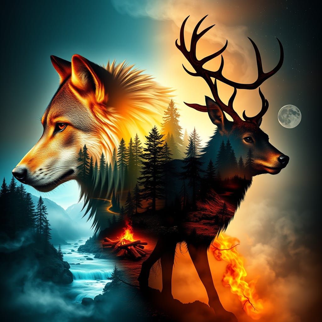 Quadruple Animal Spirit Exposure in Cherokee Art Style