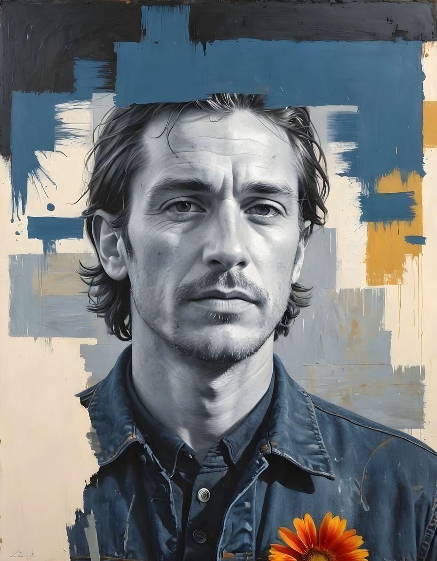 Man with Gaillardia Flower in Oil Painting Style