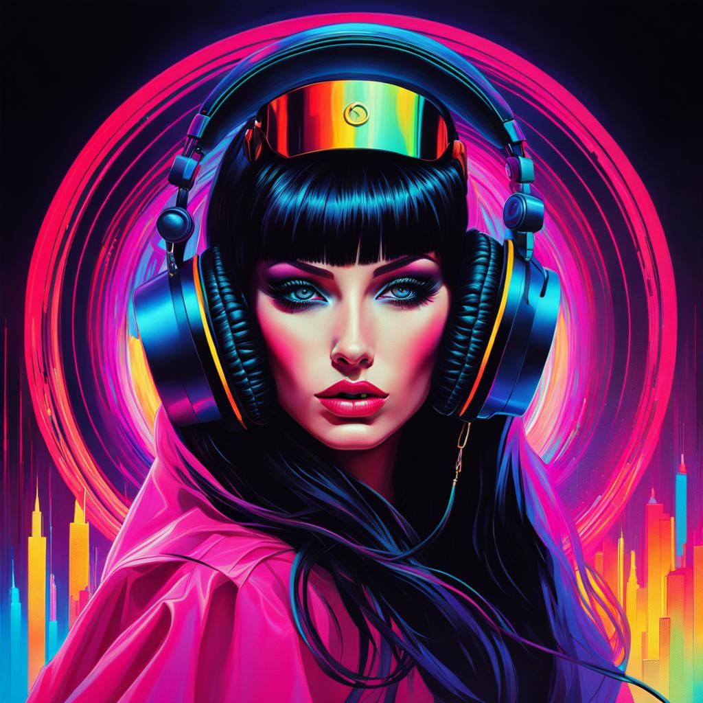 Cyberpunk Disco DJ Portrait in Blacklight Art