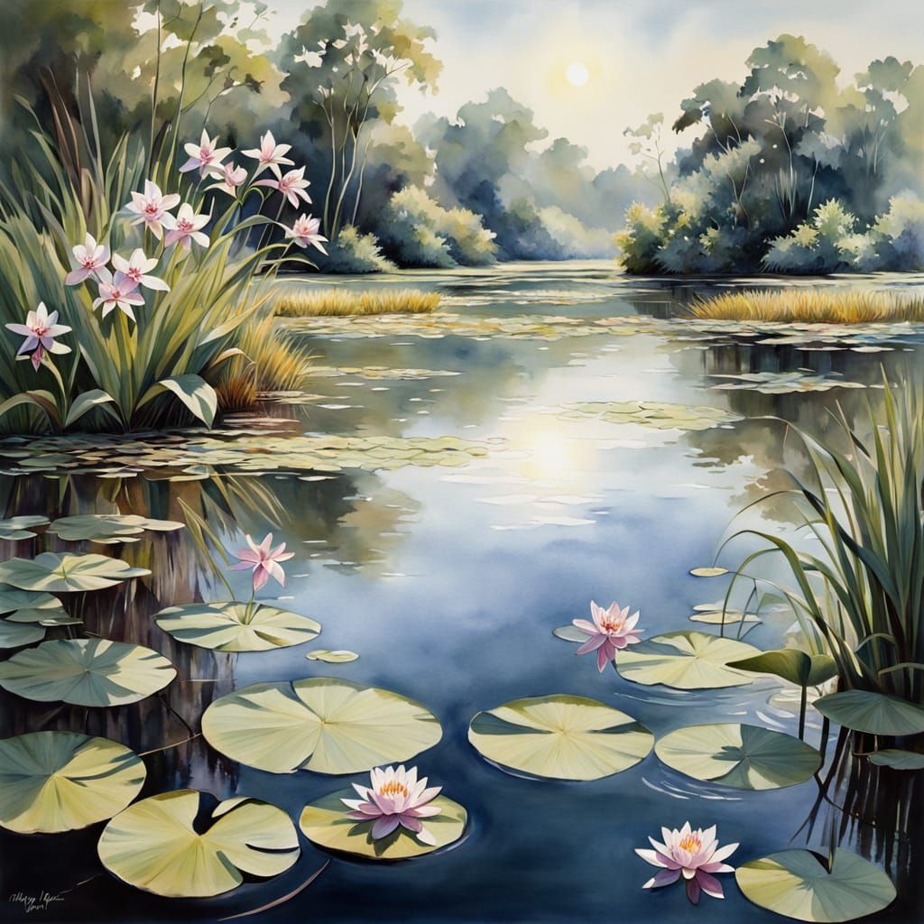 Tranquil Marsh: Impressionistic Watercolor Painting