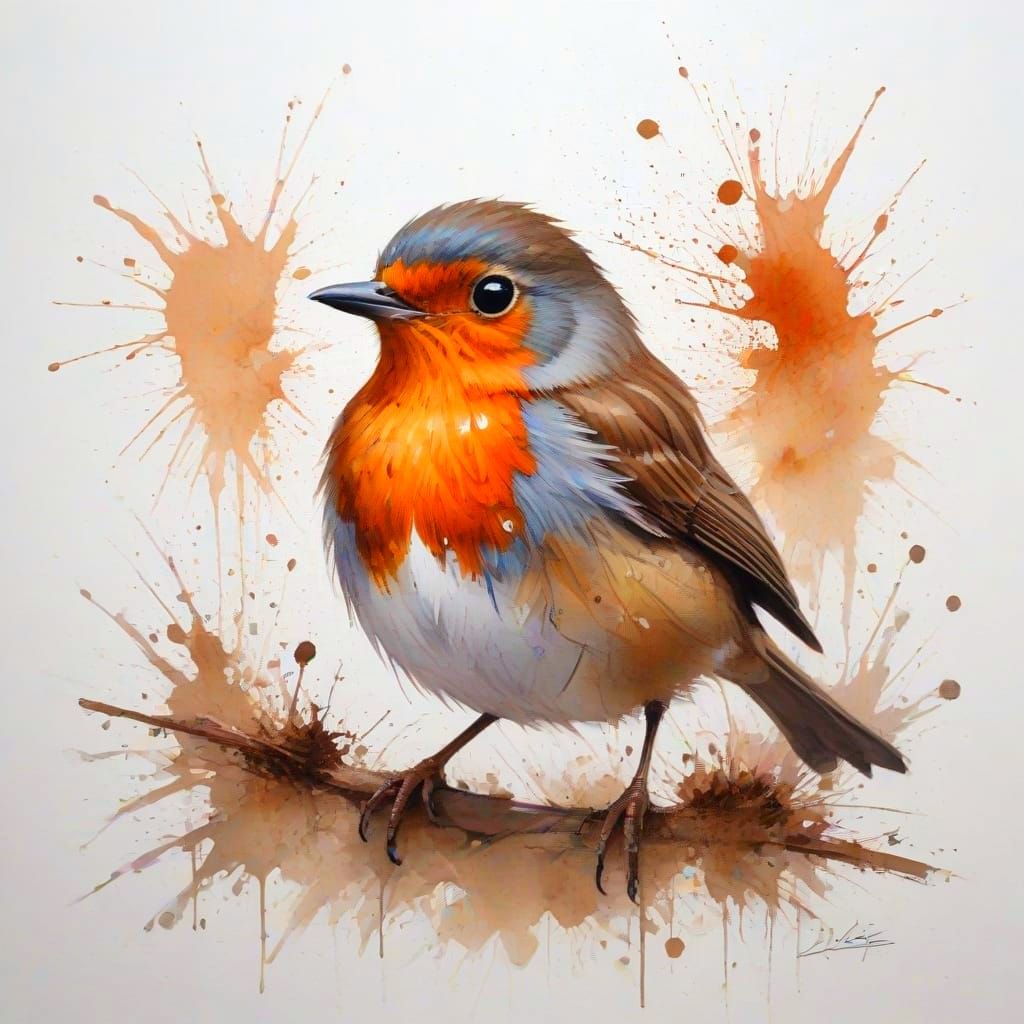 Watercolour Robin in Painterly Realism Style