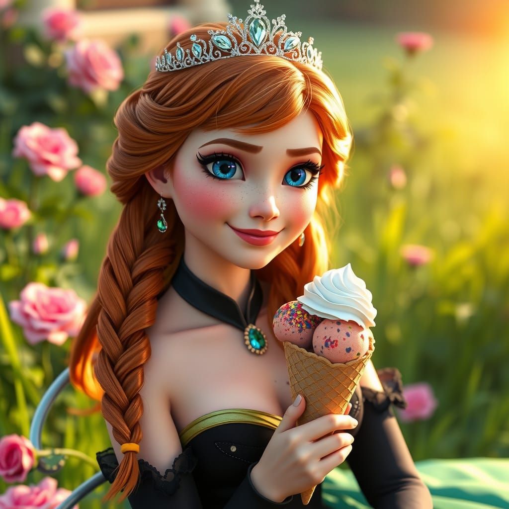 Queen Anna Portrait with Ice Cream, Hyperdetailed Art