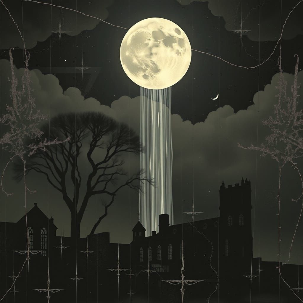 Photographic Art Collage: Moon Falling Repeatedly