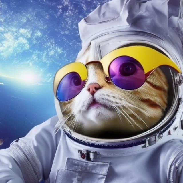 Cat in Space Suit Wearing Sunglasses