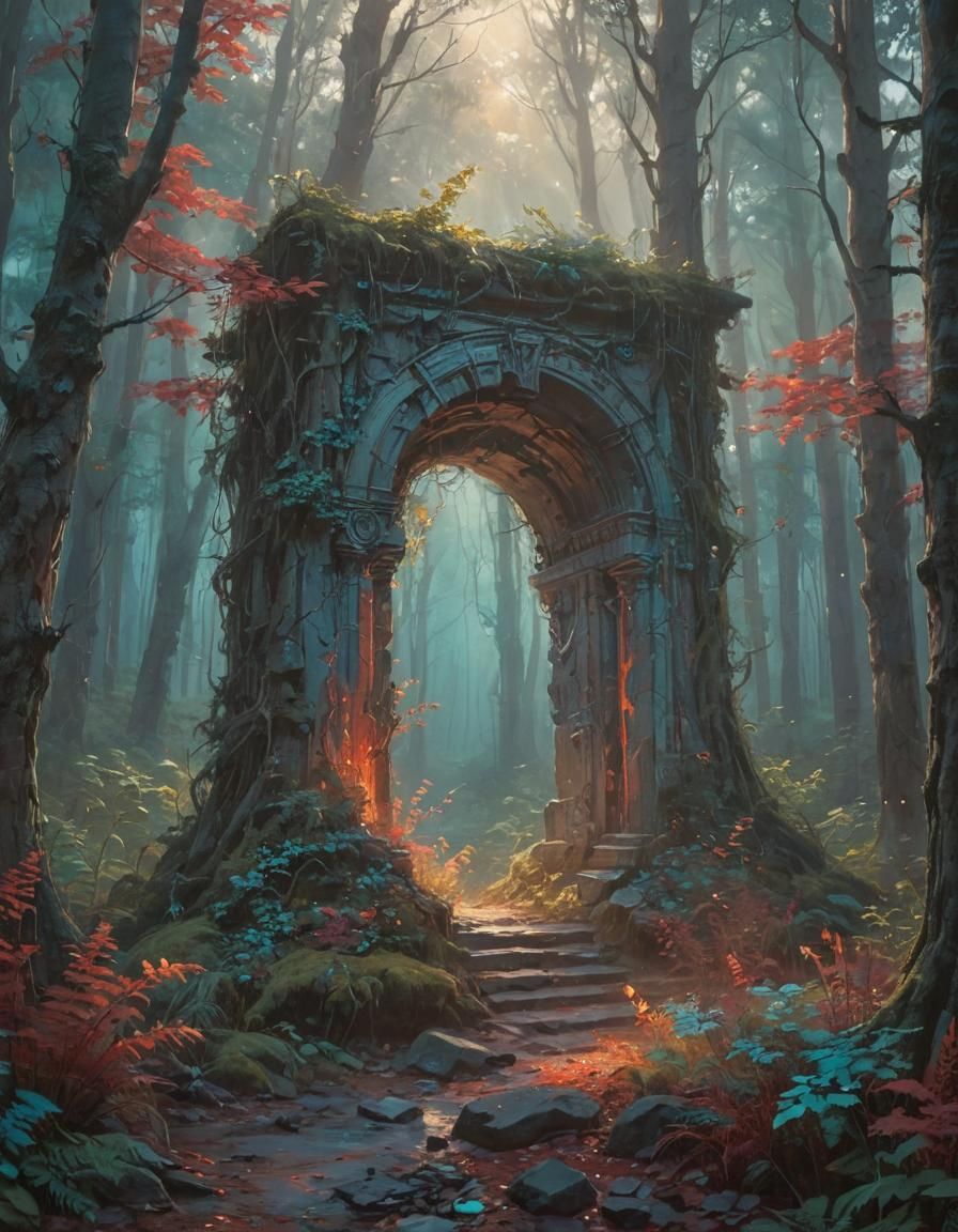 Mystical Forest Portal in Gouache Style