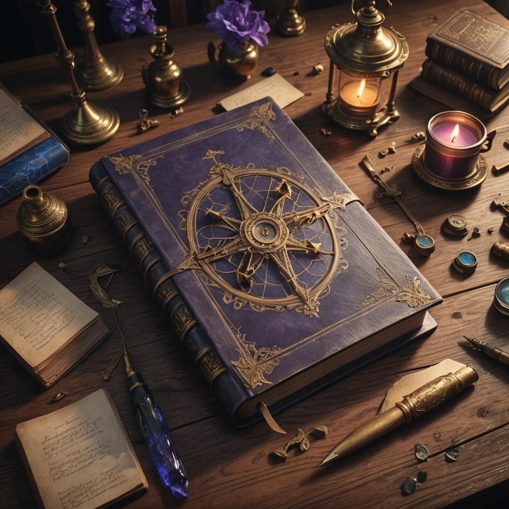 Open Book on Wooden Desk Still Life