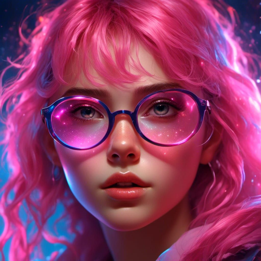 Hyperrealistic Girl with Glasses and Pink Highlights