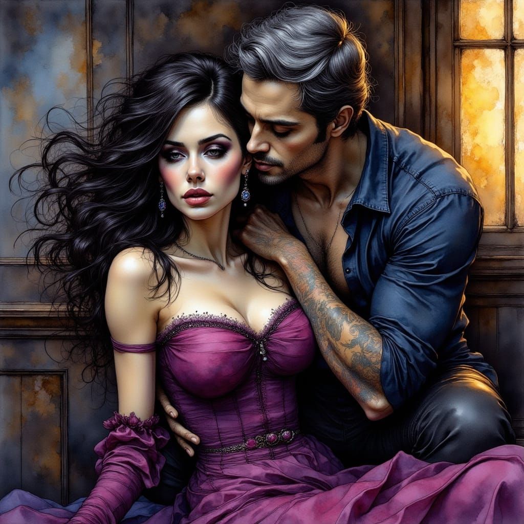 Emotional Ink Drawing of Woman with Man