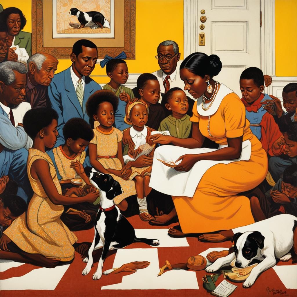 Blessing of Pets in Rockwell-Style Illustration