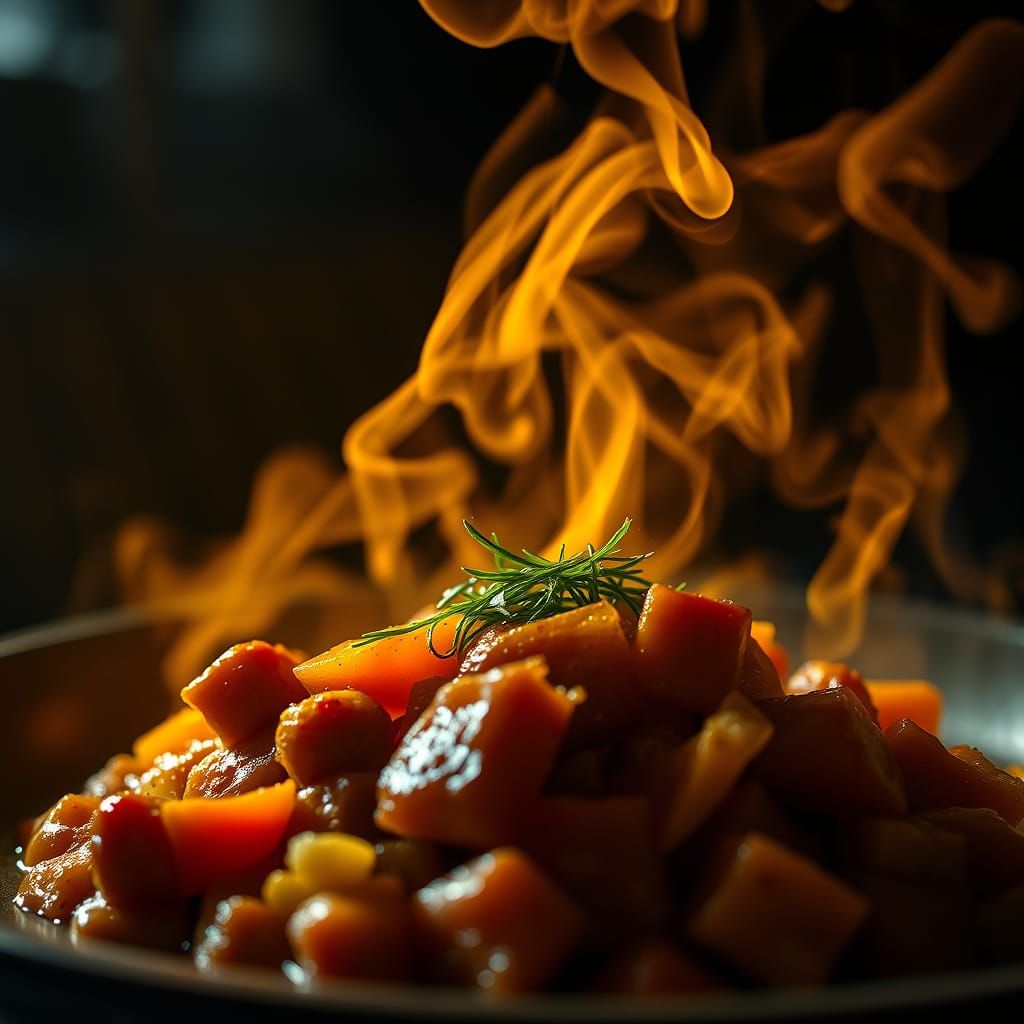 MasterChef Dish with Steam in Cinematic Lighting