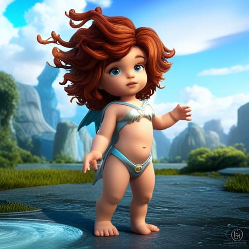 Magical Infant Superhero with Wings: Digital Art