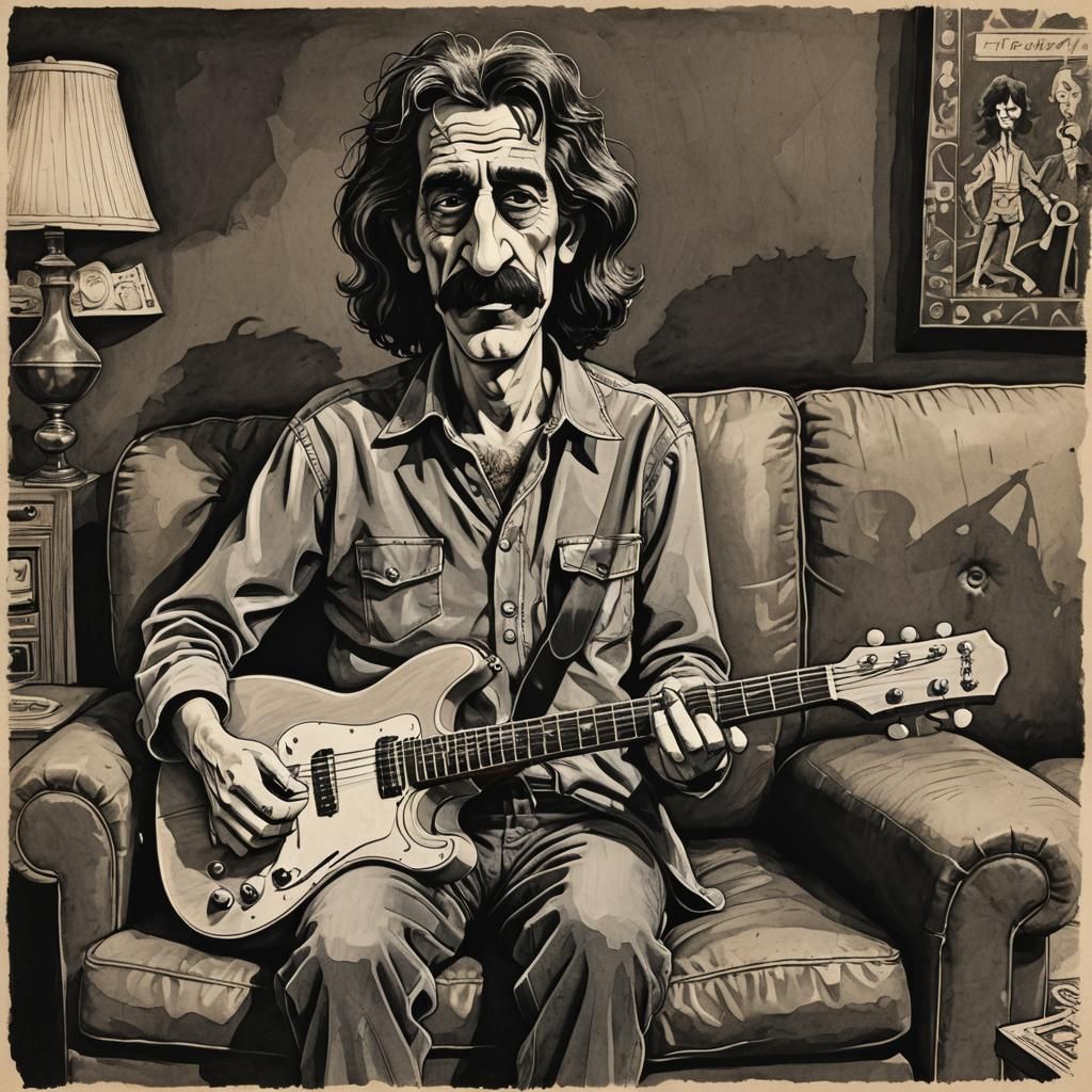 Frank Zappa in Cartoonish, Satirical Style