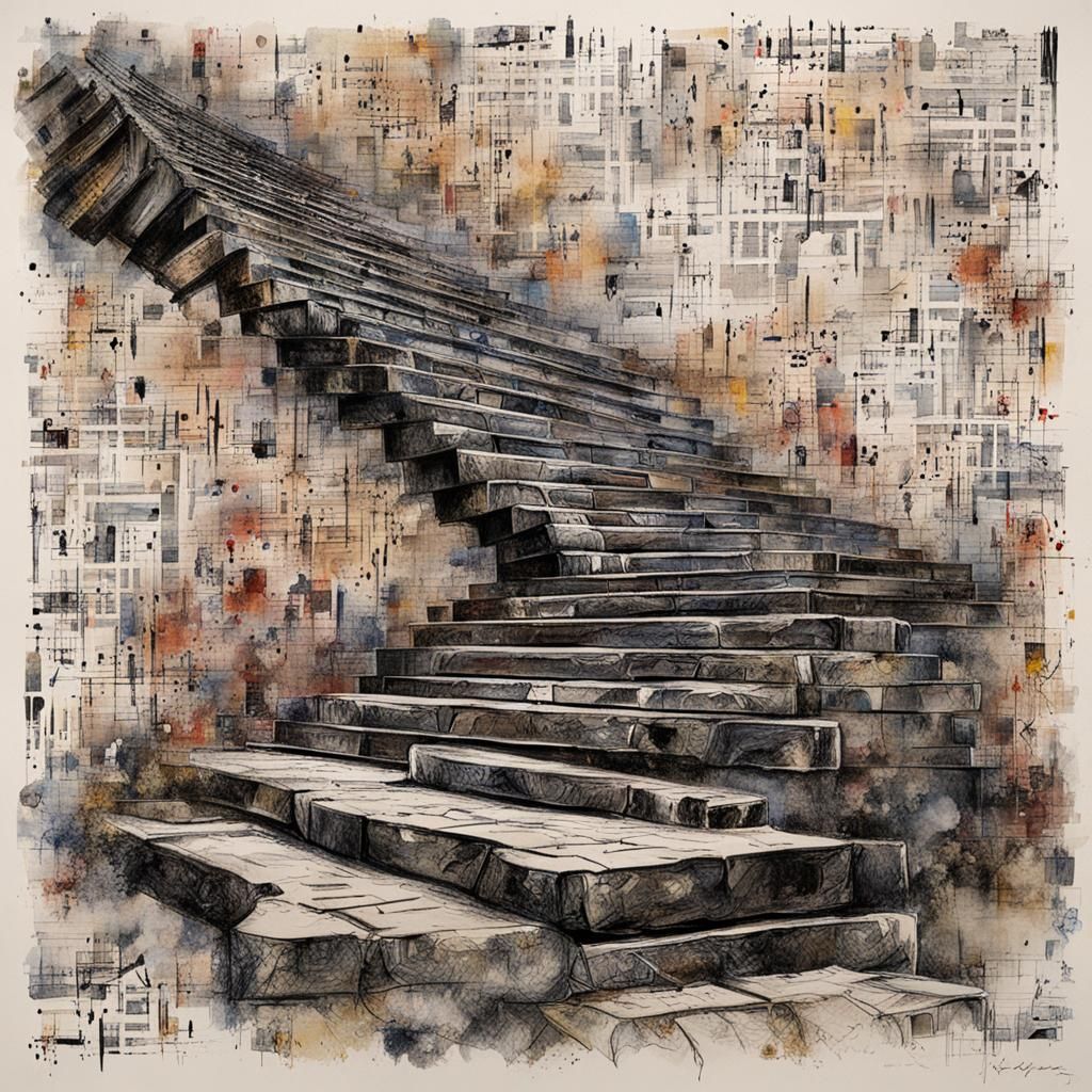 Whimsical Asemic Stairs with Typographic Elements