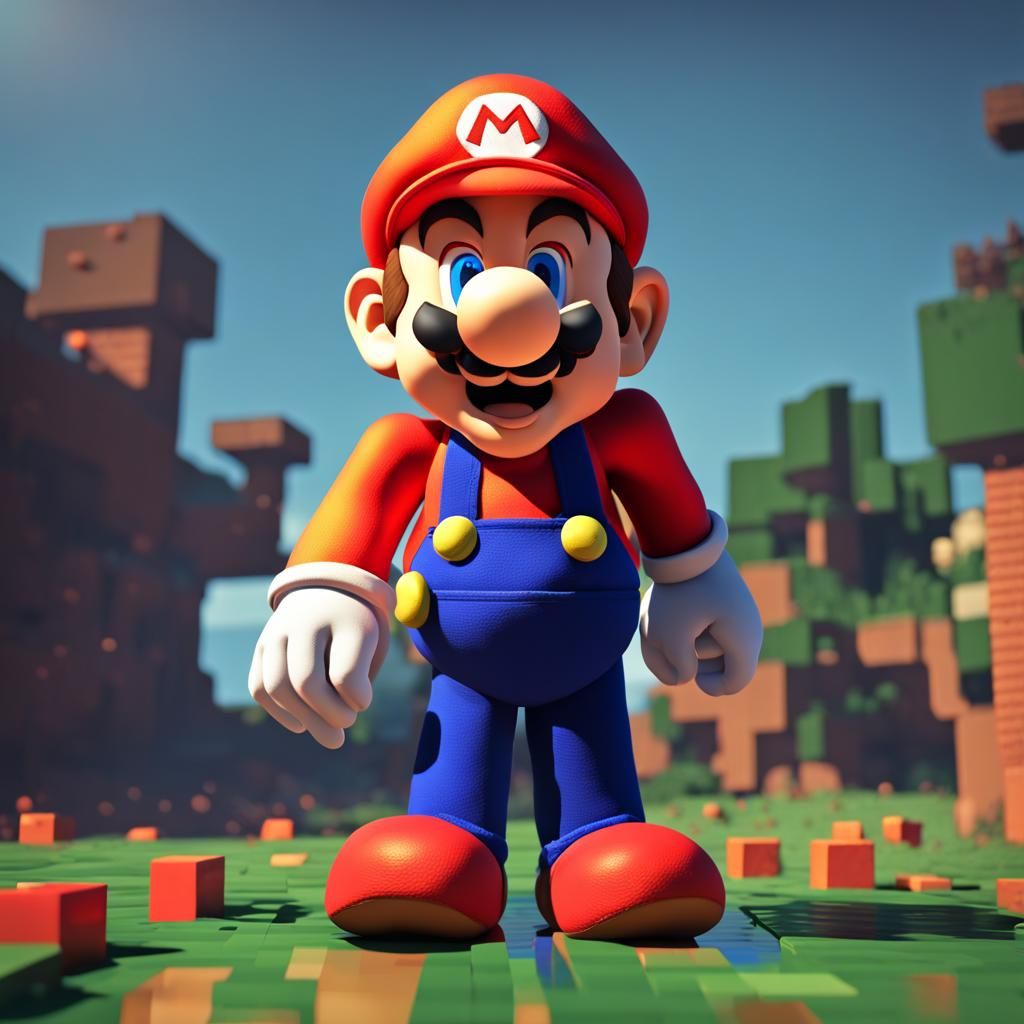 Mario in Minecraft: 3D Digital Art