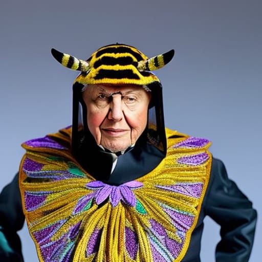 David Attenborough as a Bee, Hyperrealistic Concept Art