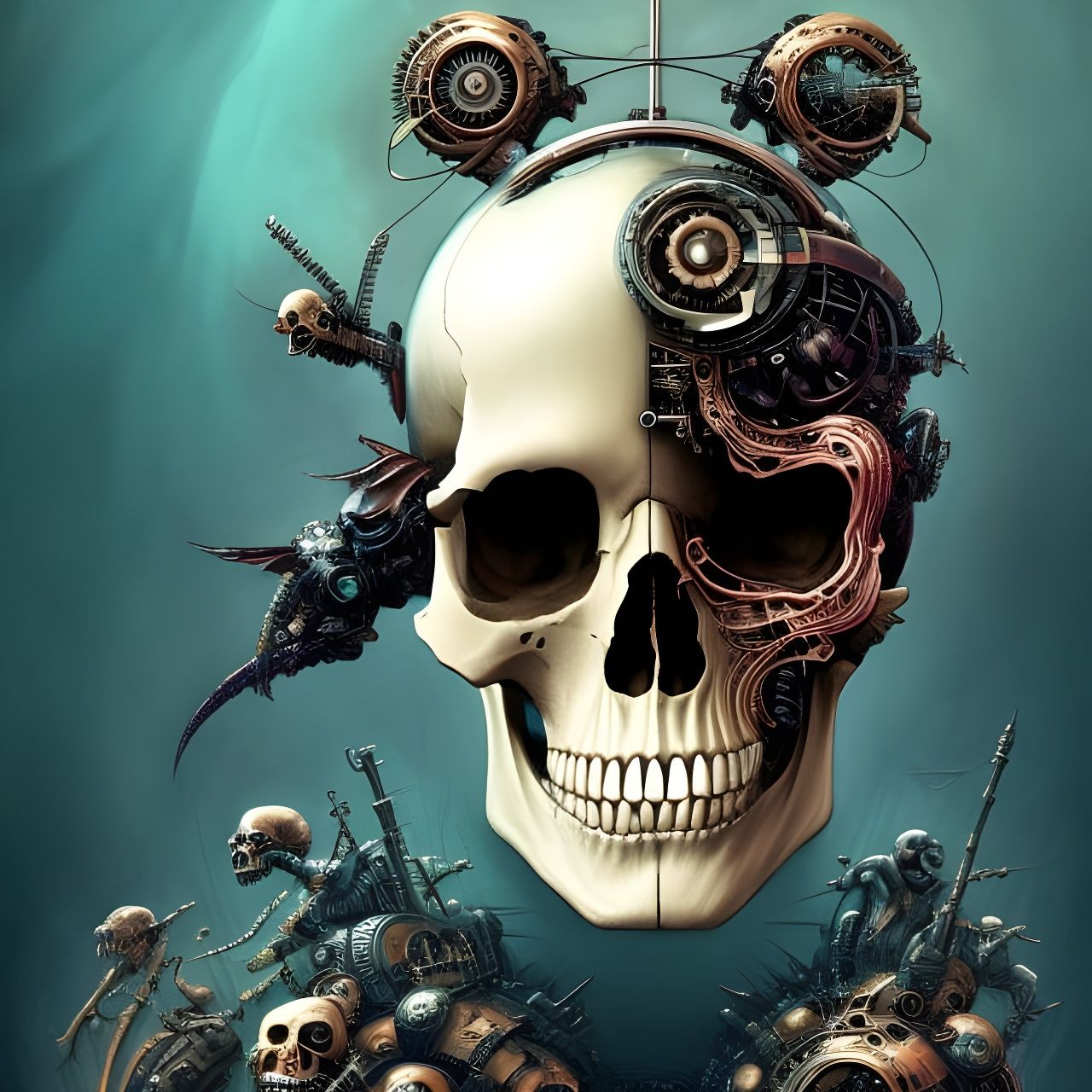 Mechanical Skull Portrait in Hyperrealistic Sci-Fi Style