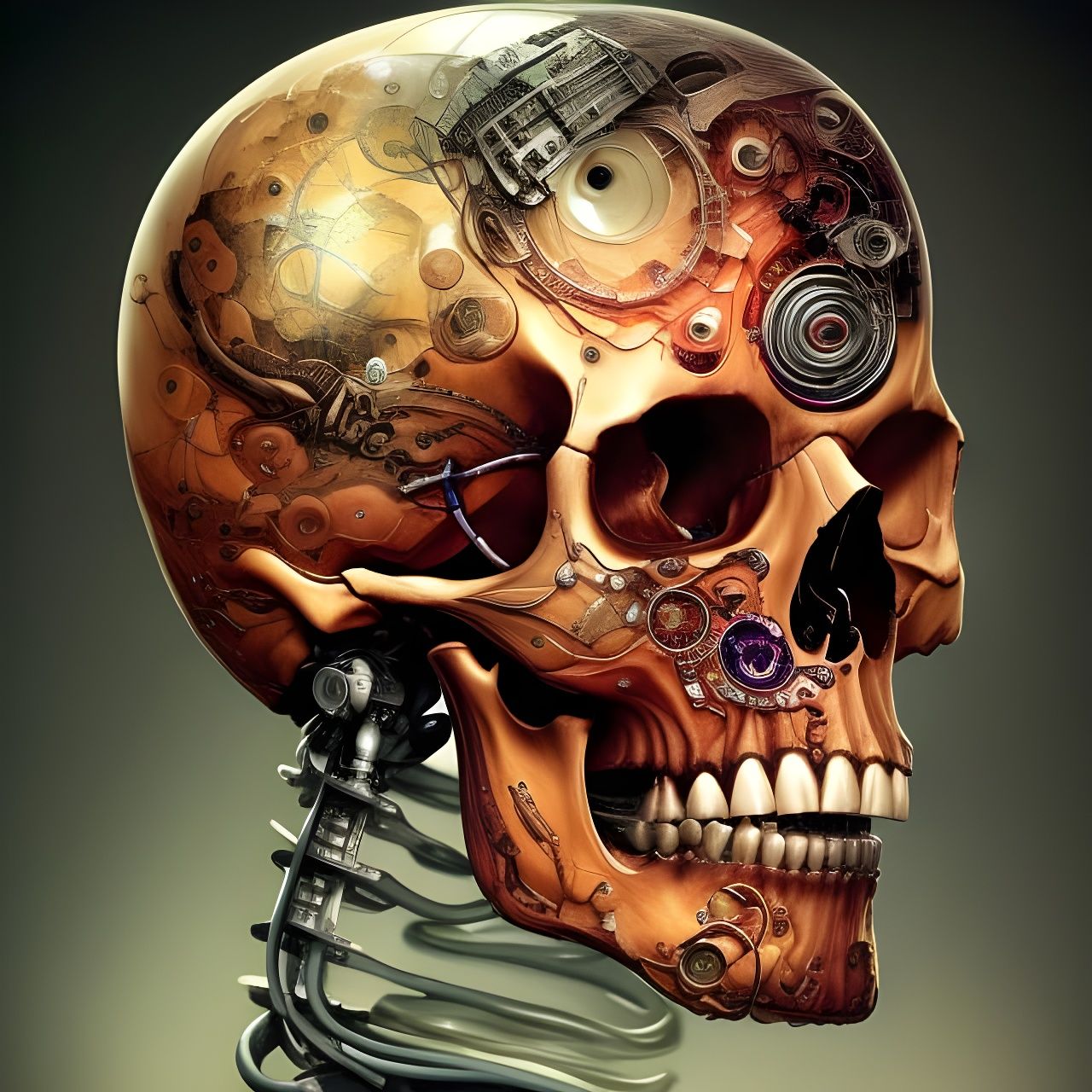 Mechanical Skull Portrait in Hyperrealistic Sci-Fi Style