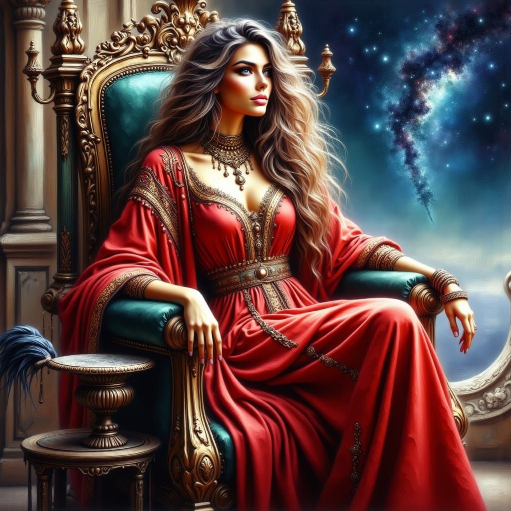 Regal Empress on Obsidian Throne: Epic Fantasy Art