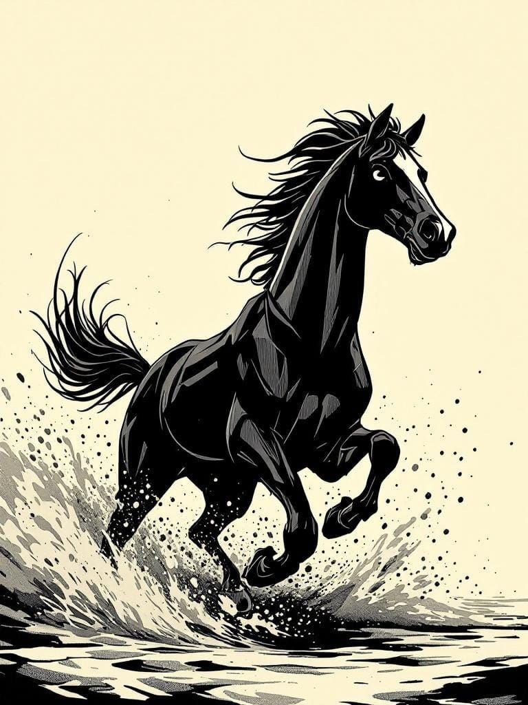 Animated Horse in Polynesian Tiki Art Style