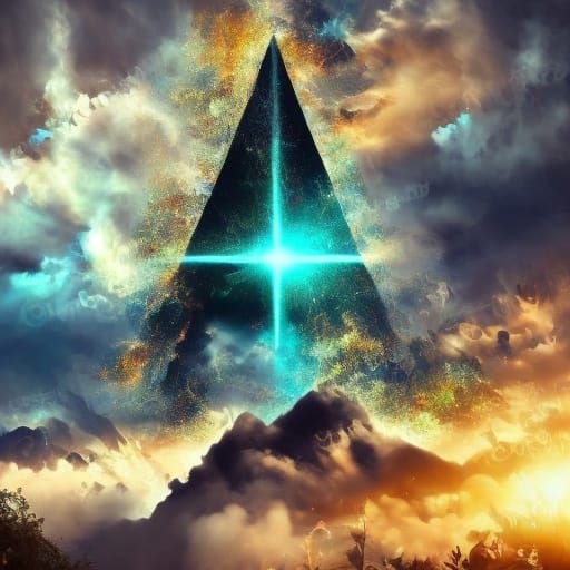 Divine Hand Meets Figure on Beach in Ethereal Matte Painting