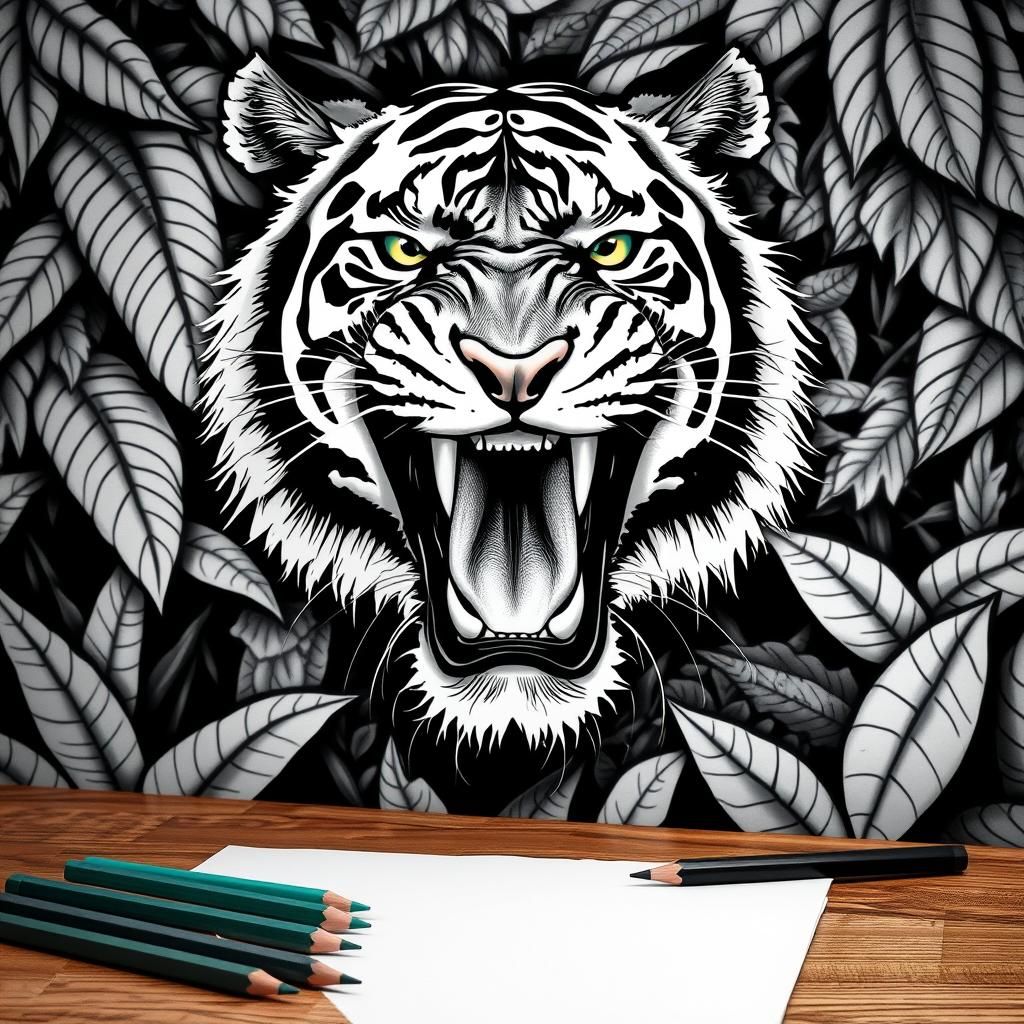 Ferocious Tiger Portrait in Black and White Detail