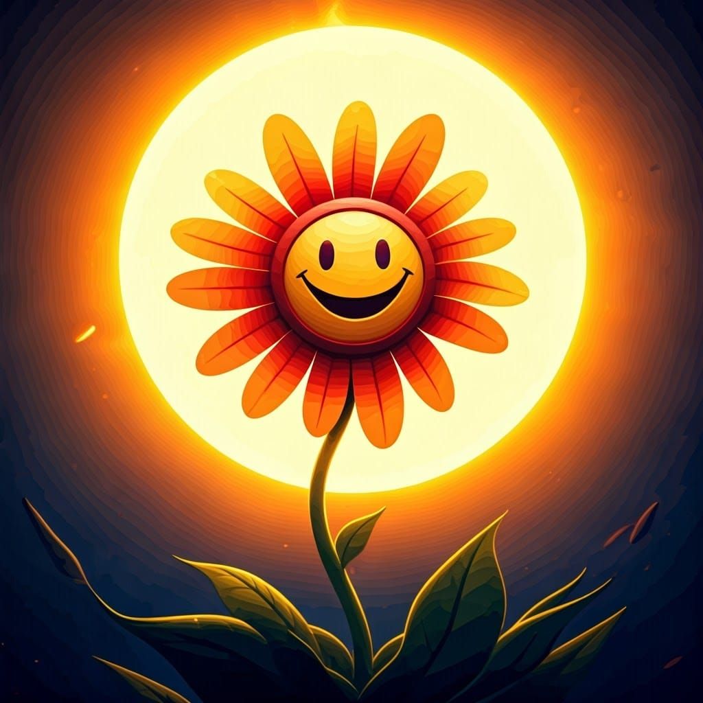 Vibrant Cartoon Punk Flower Soaks Up Radiant Sunlight