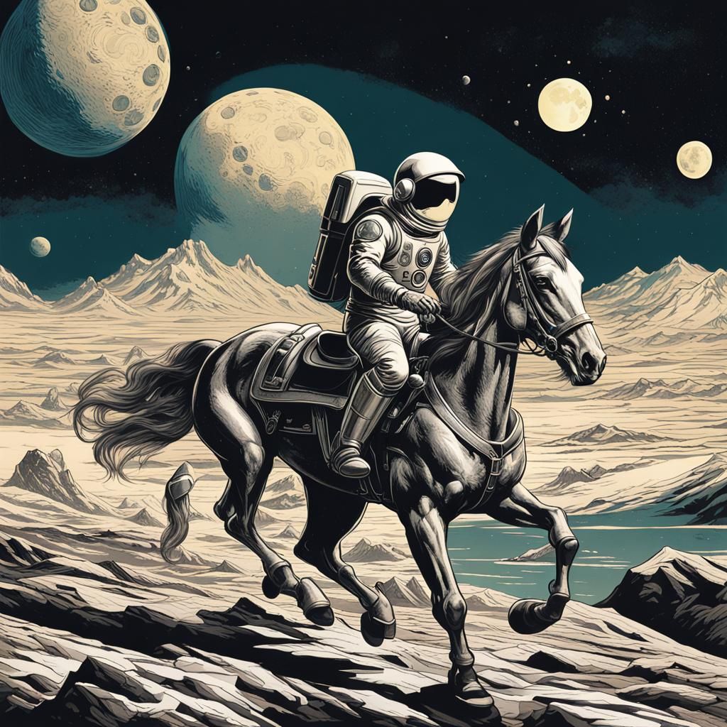 Spaceman Rides Horse on Moon: Golden Age Comic Art