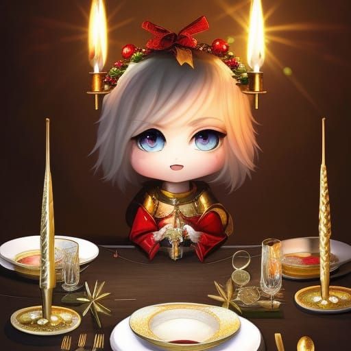 Chibi Christmas Dinner in Hyperdetailed Digital Art