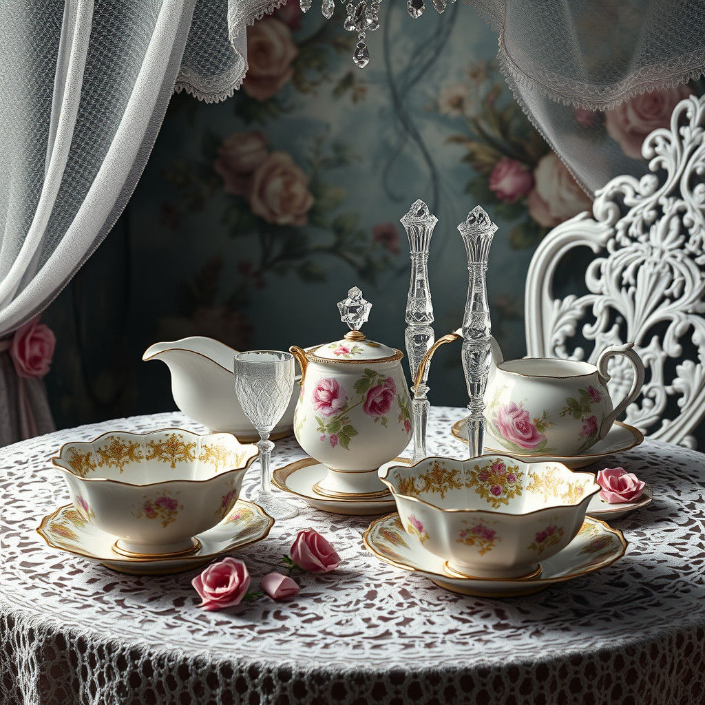Porcelain and Crystal Still Life: Detailed Matte Painting