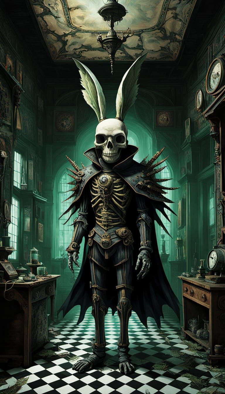 Surrealist Horror Art in a Decaying Gingham Mansion