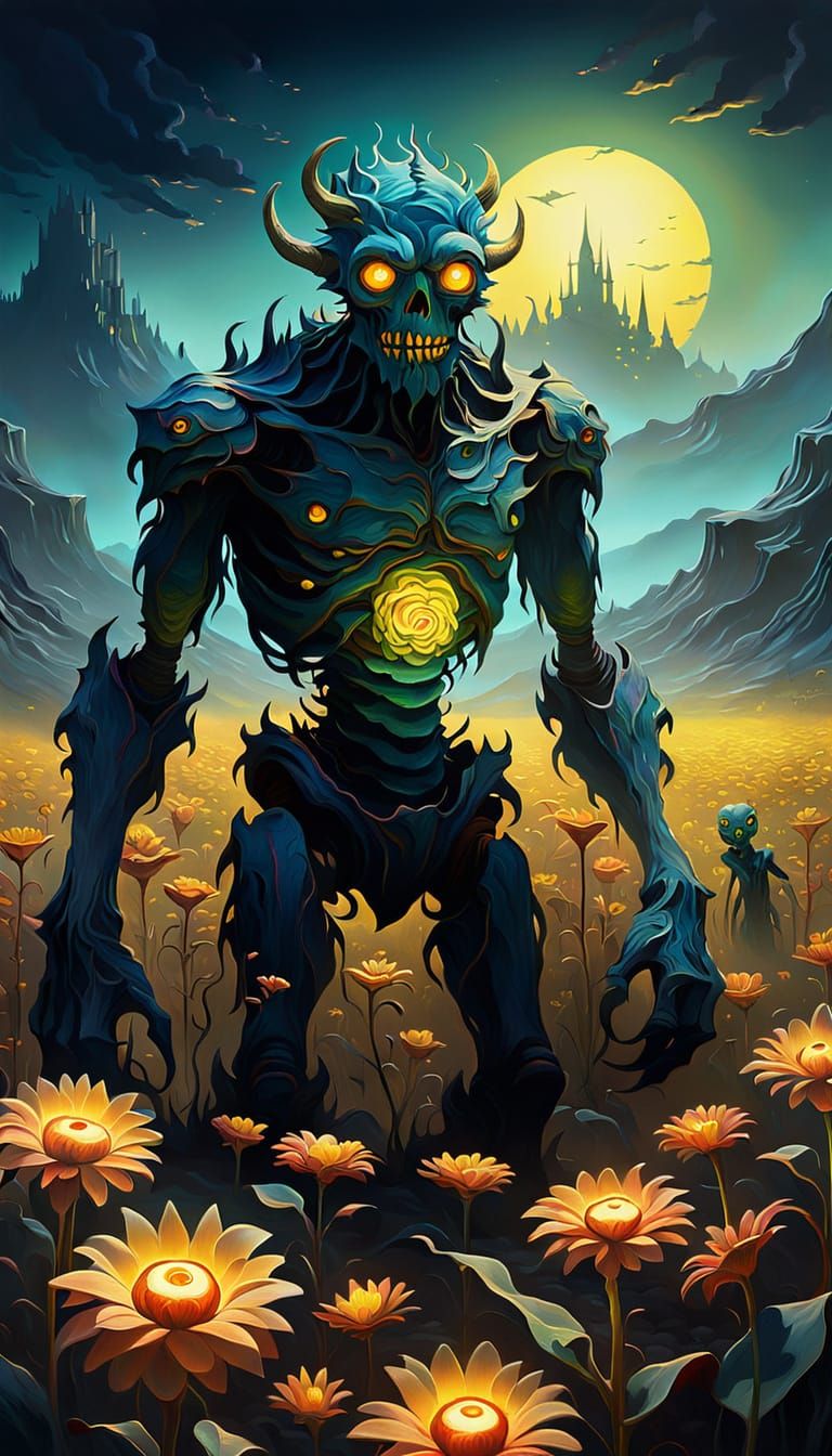 Monsters and Magic Flowers in Dark: Van Gogh Style