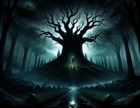 Dark Fantasy Tree Creature in Black Forest