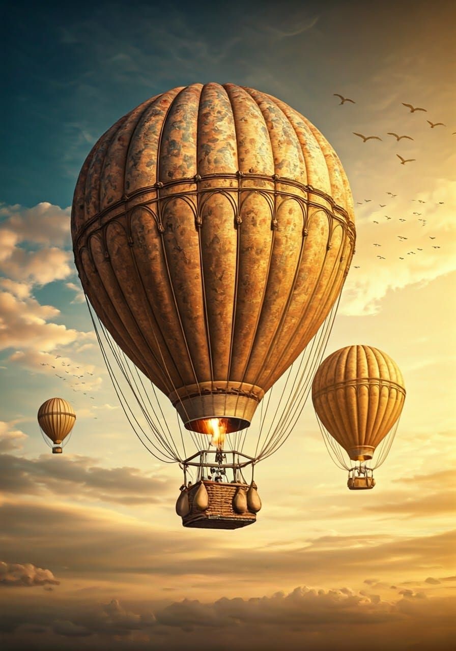 Vintage Hot Air Balloons in Sunny Sky