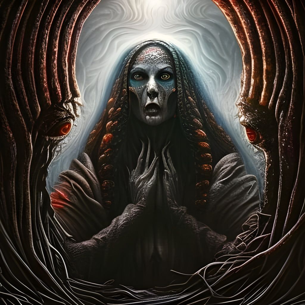 Terrifying Red-Eyed Figure in Gothic Horror Style