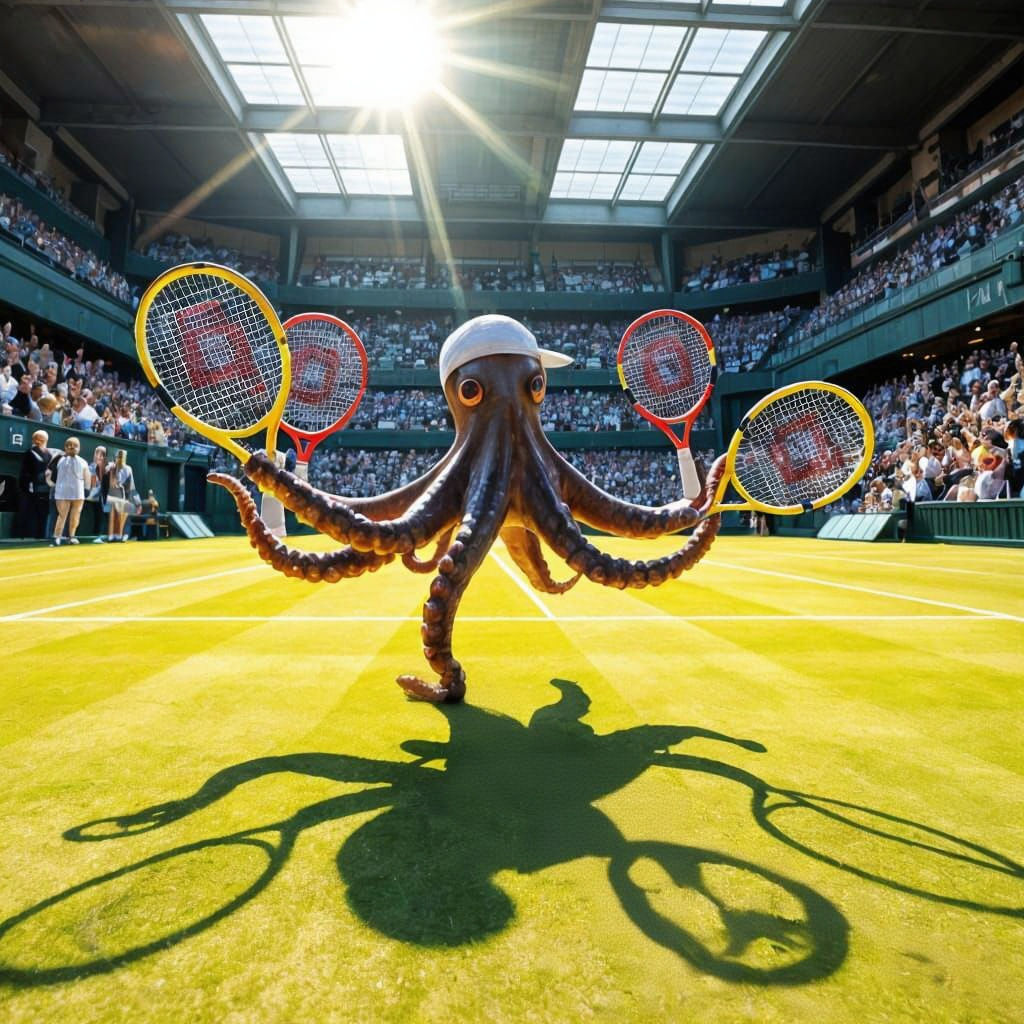Octopus Plays Tennis at Wimbledon: Digital Art