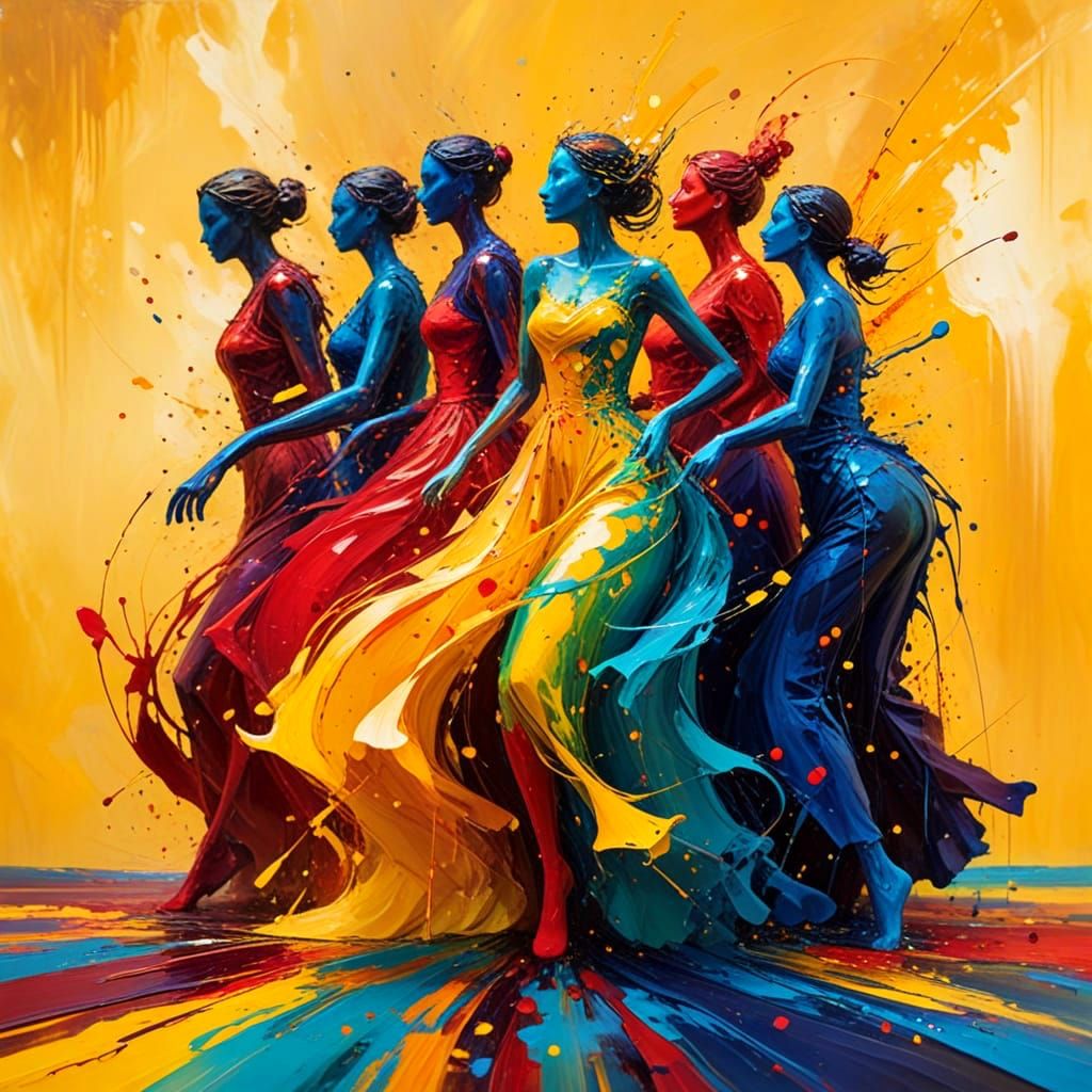 Joyful Dancers in a Splash of Colorful Acrylic