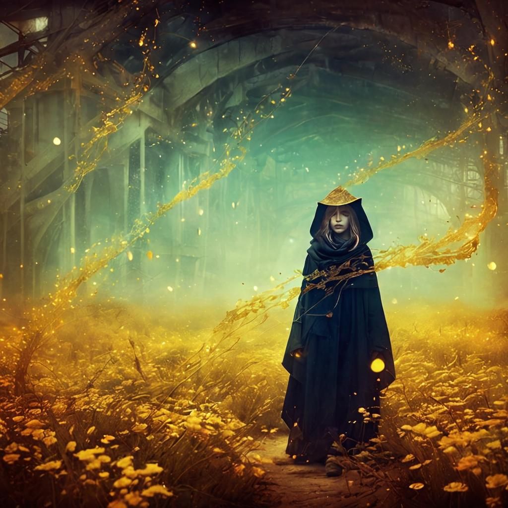 Solarpunk Bridge Ablaze with Golden Light