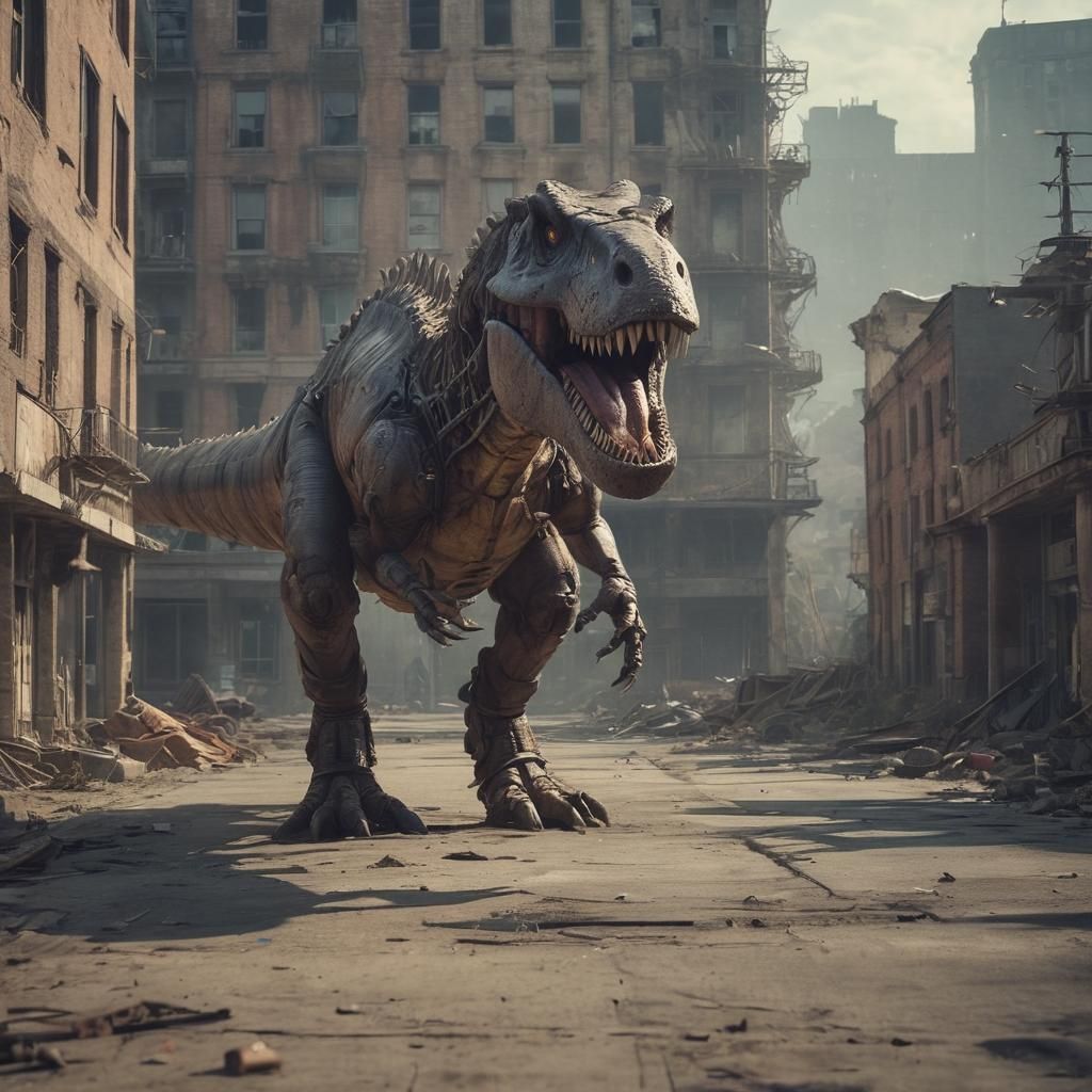Mechanical Tyrannosaurus Rex in Abandoned City