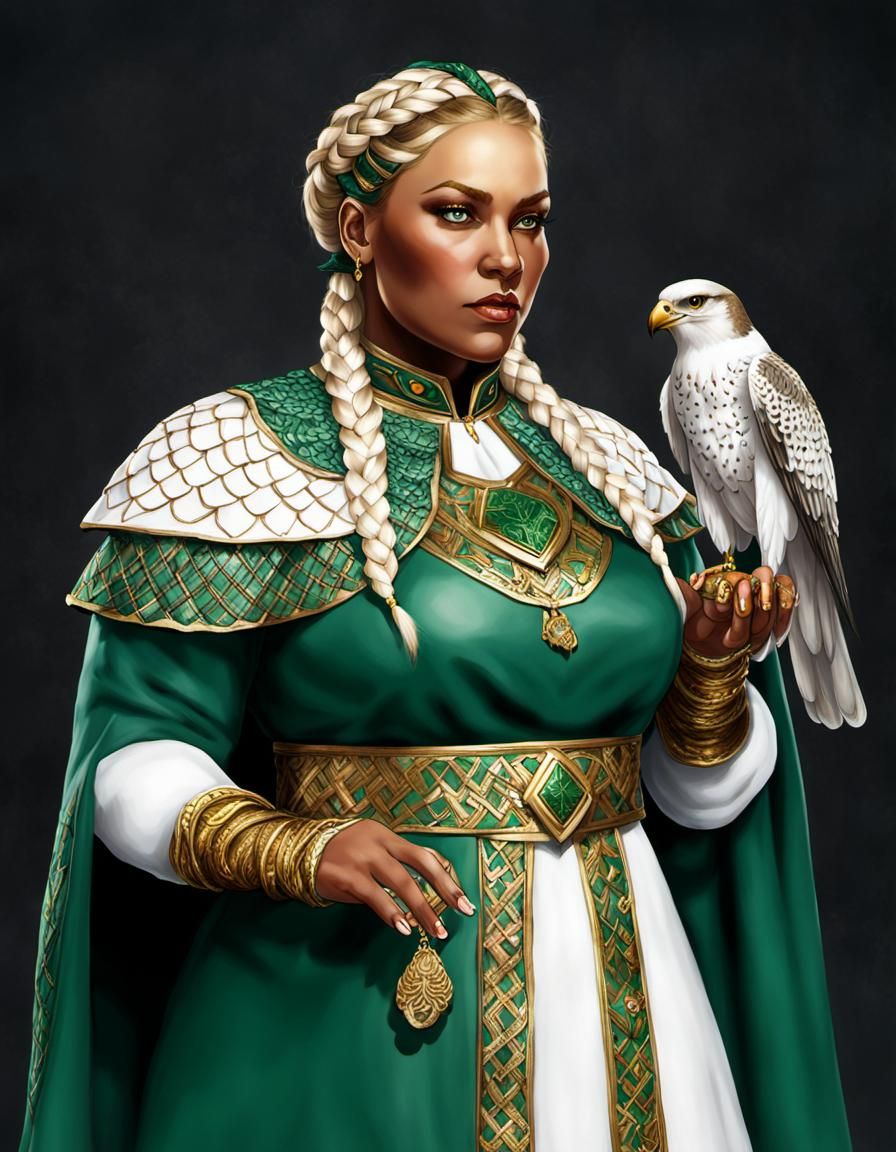 Kriemhild with Falcon in Naive Art Style